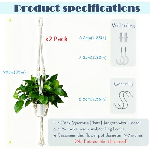 2-Pack Macrame Plant Hangers, 35 Inch