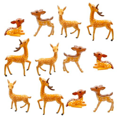 12 Mini Deer Figurines,Woodland Animal Deer Miniatures for Fairy Garden