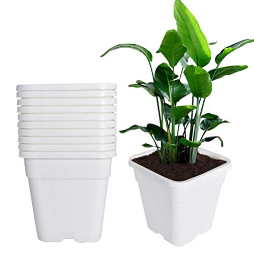 Square Nursery Pots Plant Pots Grow Pots Nursery Container Replacement for Planting Soil Plants 5 Gallon 10Pcs - color: White, size: 5 Gallon
