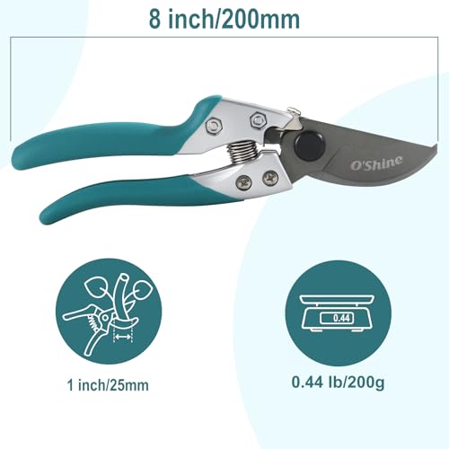 O'Shine 8" Professional Bypass Pruning Shears - Heavy Duty Garden Shears