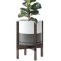 D'vine Dev Ceramic Pot with Walnut Wood Stand, White/Grey, 10 in, 55-B-X-6 - color: White/Grey Pot + Walnut Color Stand, size: 10 Inch