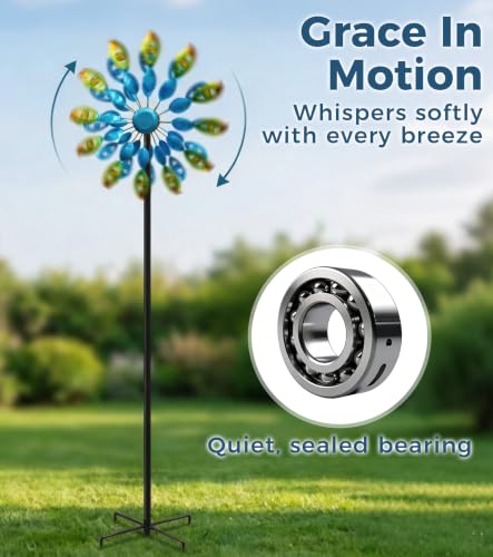 63" Metal Wind Spinner Outdoor, Double-Sided Garden Art Decor