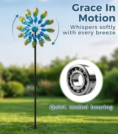 63" Metal Wind Spinner Outdoor, Double-Sided Garden Art Decor