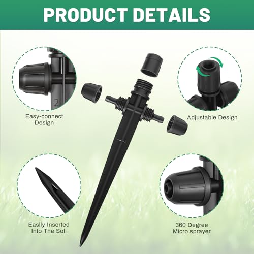 30Pcs 360° Adjustable Drip Drippers, Double Lock Emitters 1/4 Tubing - color: Black