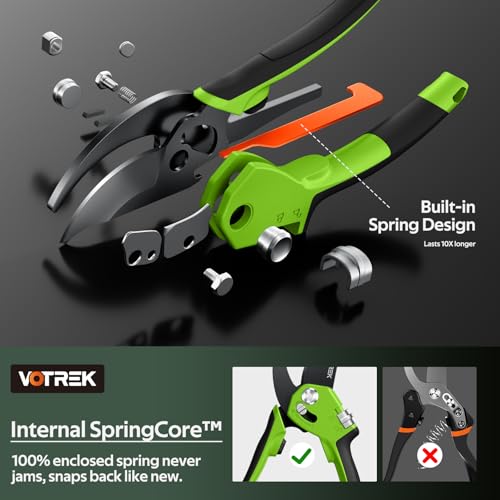 Pruning Shears, Patented Stepless Handle Opening for All Hand Size - color: Green