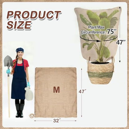 Winter Burlap Plant Cover Bag, Large Burlap Bags with Drawstring, Reusable Jute Sack,Frost Cloth Cold Freeze Protection Cover Bags Tree Freeze Blanket for Outdoor Plants, Shrubs, Bushes(32x47") - size: 32x47"