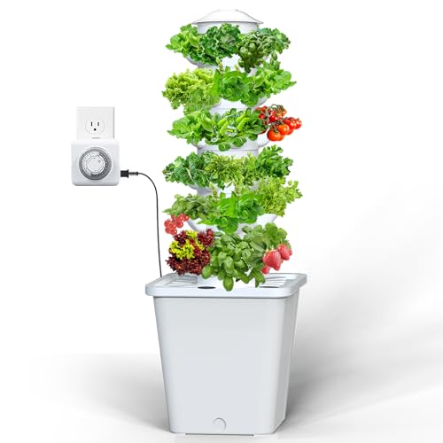 Hydroponics Growing System, 30-Plant Indoor Hydroponic Tower with Pump System, Plants Germination Kit, Smart Aeroponic Herb Garden, Vertical Hydroponic System for Gardening Lover (No Seed) - color: White