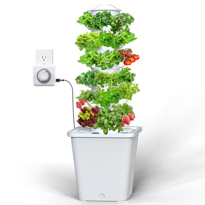 Hydroponics Growing System, 30-Plant Indoor Hydroponic Tower with Pump System, Plants Germination Kit, Smart Aeroponic Herb Garden, Vertical Hydroponic System for Gardening Lover (No Seed) - color: White