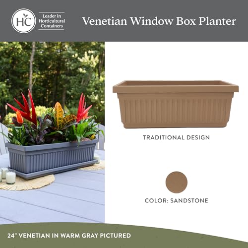 The HC Companies Venetian Window Planter Box, 24 Inch, Sandstone, 2-Pack - color: Sandstone, size: 24", style: Pack of 2