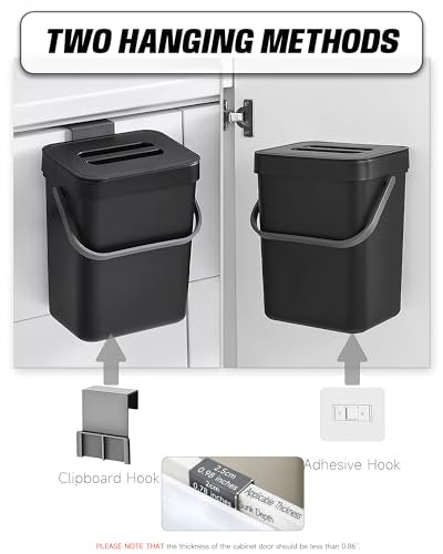 1.3 Gal Kitchen Compost Bin, Hanging Small Trash Can, 5L, Black - color: BLACK, size: 5 L / 1.3 Gal - Lid