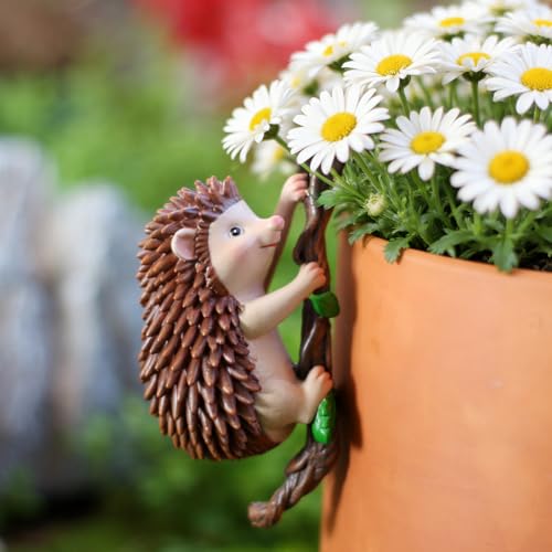 Cute Climbing Hedgehog Flower Pot Hugger Figurines Resin Hanging Animal Statue Planter Pot Decorations for Home Garden Fence Balcony Patio Lawn Yard Ornaments - color: Hedgehog