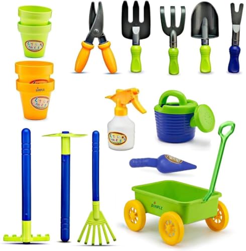 Dimple Green Garden Wagon & Tools Toy Set, 15 Pc Kids Gardening Play Set - color: Green