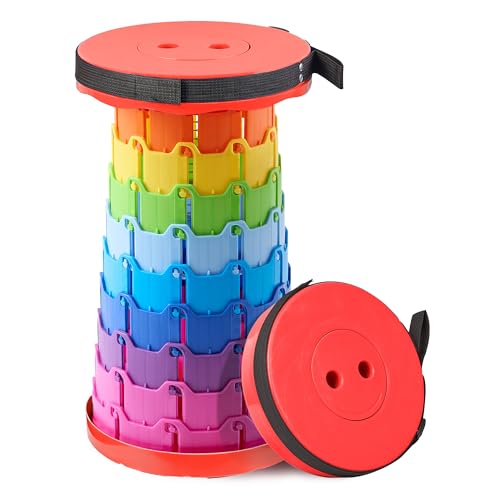 VECELO Telescoping Folding Stool, Upgraded Portable Collapsible Retractable Stool with Load Capacity 400lbs for Garden Fishing Camping Hiking BBQ, 1 PCS Rainbow Red - color: Rainbow Red