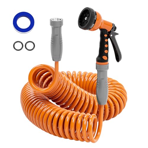 SPECILITE 3/8" Lightweight Coil Garden Hose 50 FT, EVA Flexible Water Hose - color: Orange, size: 50FT