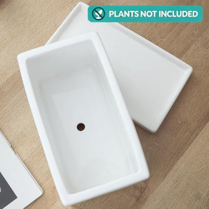 12 Inch Rectangular Ceramic Plant Pot, Window Box, Glazed White - color: White, size: 12 Inch