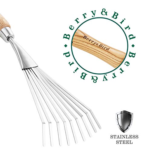 Gardening Hand Shrub Rake, 14.7" Stainless Steel Grass Rake