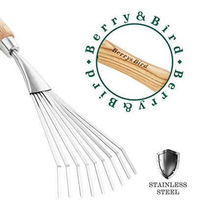 Gardening Hand Shrub Rake, 14.7" Stainless Steel Grass Rake
