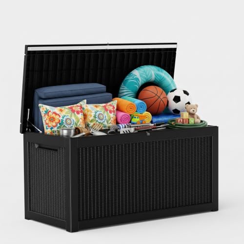 Vixzen 320 Gallon Deck Box, Lockable Waterproof Resin Storage Box，Black - color: Black, size: 320 Gallon