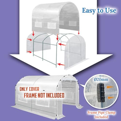 Greenhouse Replacement White Cover for Large Hot House , Support Arch Climbing Frame , Cover Comes in 3 Pieces, with ABS Clamps (Frame Does NOT Included) (10' x 7' x 6') - size: 10' x 7' x 6'