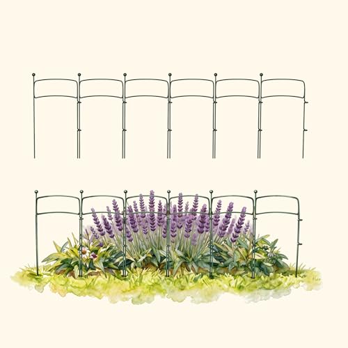 6 Pack Curved Plant Support Stakes, Dual Half Round Metal Garden Plant Stake, Peony Cages and Supports, 10"(W) x 20" (H) Flower Support Ring for Peonies, Hydrangea - size: Medium