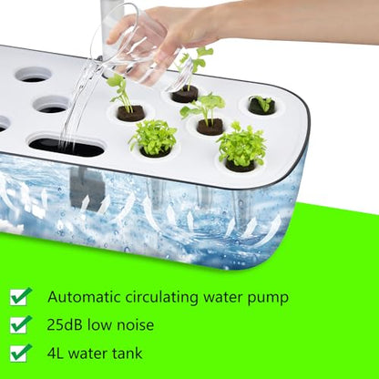 Hydroponics Growing System Kit 12 Pods Indoor Herb Garden with Grow Light - color: Black
