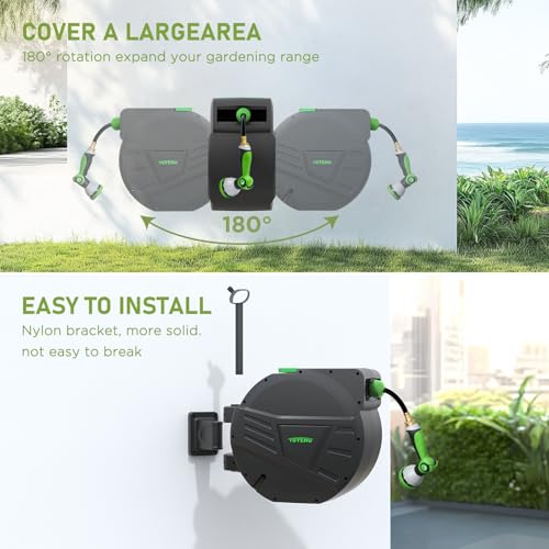 Tuyeho Heavy-Duty Auto Retractable Garden Hose Reel 100FT Lifetime Service