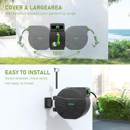 Tuyeho Heavy-Duty Auto Retractable Garden Hose Reel 100FT Lifetime Service