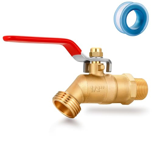1/2" Male NPT inlet Connection with 3/4" GHT water hose outlet Heavy-Brass Faucet Ball Valve Full Flow Male Hose Bibb (Long Handle) - color: 1/2 inlet Long Handle