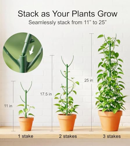 12 Pack Stackable Monstera Plant Support, Upgrade Pothos Plant Climber Support Indoor Plant Stakes with 12 Clips and Cable Ties Plant Poles for Vine Training Stem Stabilization