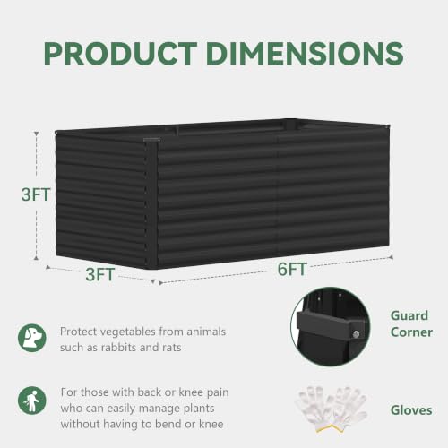 FOOWIN 6x3x3ft Raised Garden Bed Outdoor, Galvanized Steel Garden Beds - color: Black, size: 6x3x3 FT-2PC