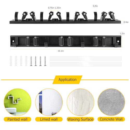 2 Pack Wall Mount Broom Holder with Sliding 3 & 4 Racks 4 Hooks，Mop Hanger