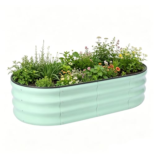 Metal Raised Garden Bed, 4 x 2 ft Oval Galvanized Planter Box - color: Green