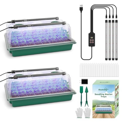 BlumWay Seed Starter Tray with Grow Light, 1-24H Timer, 2 Pack 80 Cells