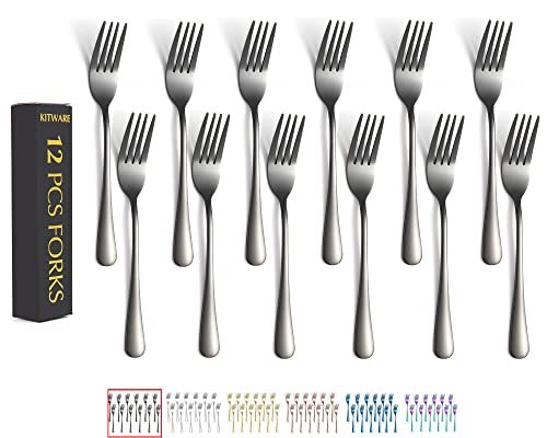 Black Silverware Forks Set Of 12 Pieces, Stainless Steel Utensils Forks, KITWARE Kitchen Cutlery for Restaurant Home & Kitchen, Appartment Essential Tableware - size: Black Fork