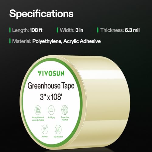 VIVOSUN Greenhouse Repair Tape, 6.3 mil 3" x 108' Heavy Duty Plastic Tape - size: 3”x108’