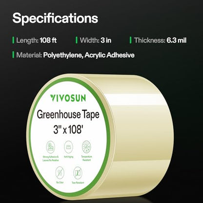 VIVOSUN Greenhouse Repair Tape, 6.3 mil 3" x 108' Heavy Duty Plastic Tape - size: 3”x108’