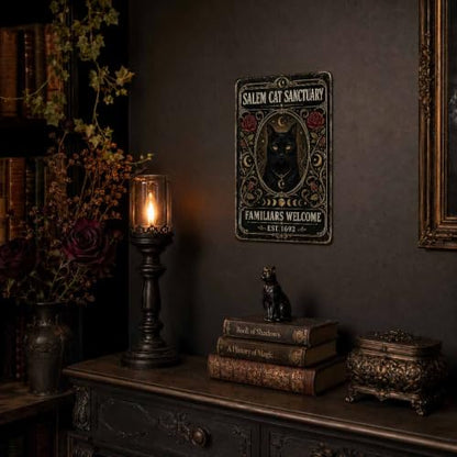 Halloween Metal Art Sign Salem Cat Sanctuary Black Cat Wall Decor - color: 06A