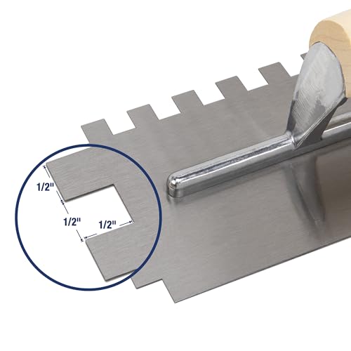 QEP 1/2" x 1/2" x 1/2" Square Notch Carbon Steel Trowel w/Wood Handle