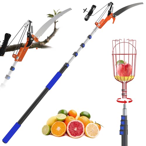26FT Reach Pole Saw, Telescoping Tree Trimmer with 5-20FT Extension Pole, Sharp Steel Blade and Scissors, Fruit Picker, Extendable Long Handle Tree Pruner for Yard Garden Trees Palms Shrubs