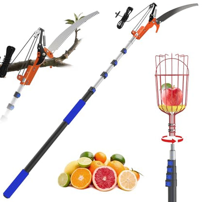 26FT Reach Pole Saw, Telescoping Tree Trimmer with 5-20FT Extension Pole, Sharp Steel Blade and Scissors, Fruit Picker, Extendable Long Handle Tree Pruner for Yard Garden Trees Palms Shrubs