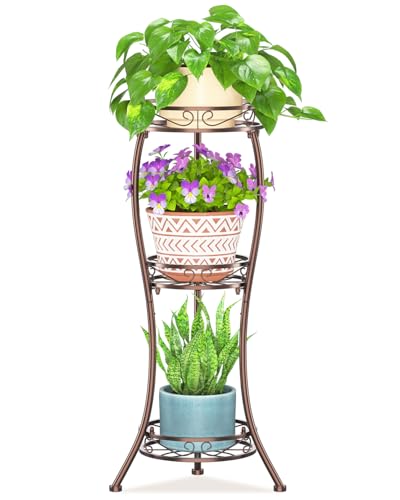 LASZOLA 3 Tiers Metal Corner Plant Flower Stand Tall Indoor Outdoor, Bronze - color: Classic Bronze, size: 3 Tier