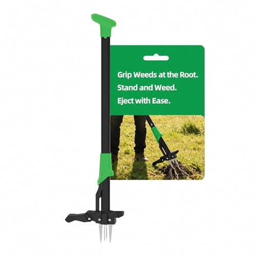 40 Inch Long Stand-Up Weed Puller Tool with 4 Claw Steel Head & Eject Mechanism – Ergonomic Long Handle Garden Weeder, Easily Remove Weeds Without Bending, Pulling, or Kneeling.