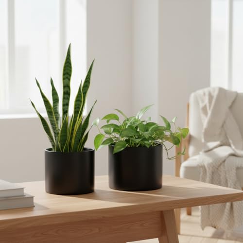 Nihow Ceramic Plant Pots with Drainage for Indoor Plants, 5 & 7 Inch,Black - color: Black