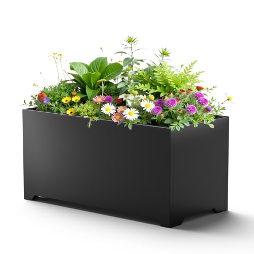 32" Metal Large Rectangular Planter - Black Long Planter Box with Legs - color: Black, size: 32" L x 15" W x 15" H