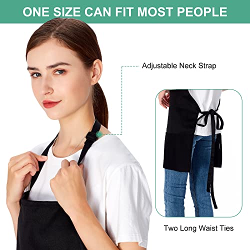 Jubatus 2 Pack 3 Pockets Adjustable Bib Apron Chef Kitchen Cooking Aprons for Women Men, Black - color: Black