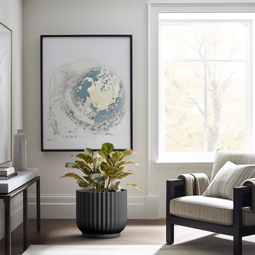 Kante Large Round Pedestal Black Concrete Planter 16.7" Dia, Outdoor - color: Black, size: 16.7"w x 14.6"h