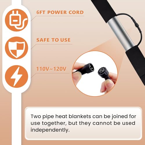 3ft Stickable Waterproof Water Pipe Heat Blanket, Max Temp 140°F - style: 3ft