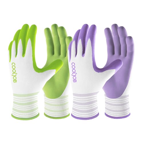 COOLJOB 10 Pairs Gardening Gloves for Women, Breathable Rubber Coated, M - color: Lavender Purple, Apple Green, size: Medium (Pack of 10)