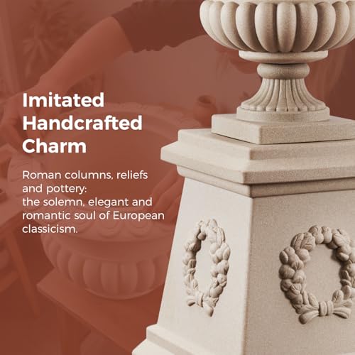 20" H Large Plastic Roman Urn Planter with 28" Tall Decorative Pedestal - color: Marble-set