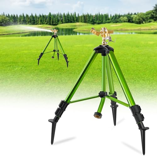 Impact Sprinklers on Tripod Base with Ground Plugs,Heavy Duty Brass Head Sprinkler with 360 Degree Spray,0-44ft Large Area Irrigation,Tripod Sprinkler with Extension Legs for Yard Garden Lawn,1 Pack